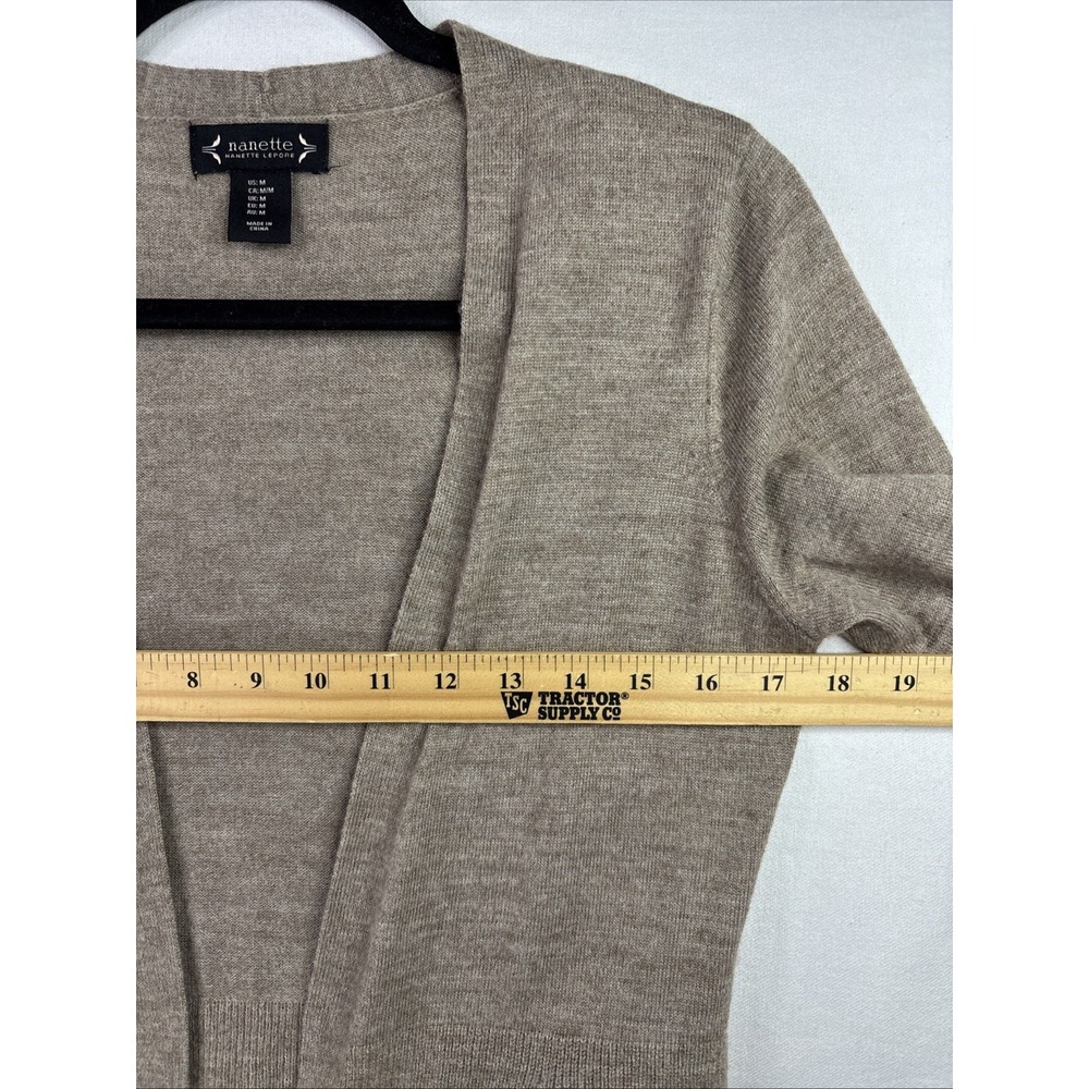 Nanette‎ Lepore Cardigan Women M Taupe Merino Wool Peplum Open Front - Picture 7 of 10